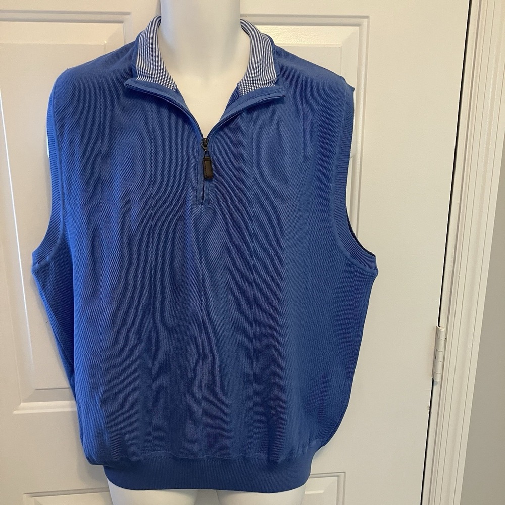 Martin Men's Sz XL Blue Pima Cotton Sweater Vest 1/2 Zip Sleeveless Mock Neck